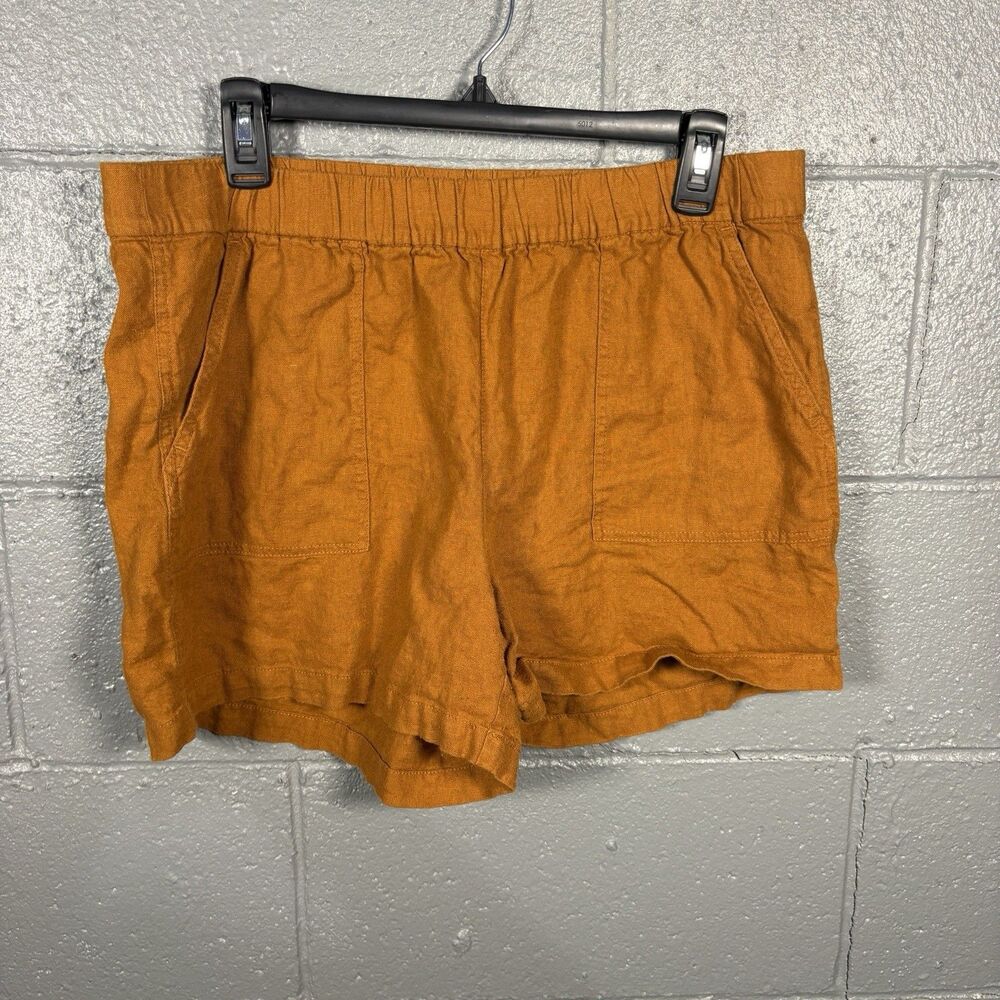 J.Crew Women's M Linen Blend Pull On Shorts Orange Elastic Waist Casual